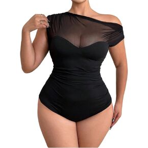 Wdirara Women's Plus Size Mesh Podysuit One One One Loster Asymetrical Suits