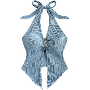 MakeMechic Women's Halter Tops Slit Twist Front Litbless Top Summer Tank Top