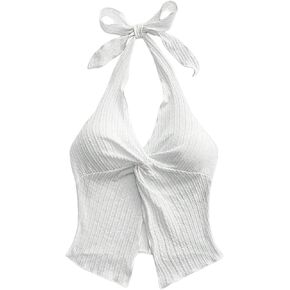 MakeMeChic Women's Halter Tops Slit Twist Front Backless Cute Summer Tank Top in Kuwait