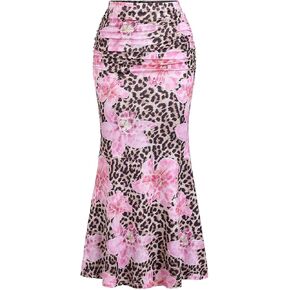 طباعة الأزهار النسائية Maxi Skirt كشكش تنحنح Ruched Fishlaint Bodycon Jaints Long Traint