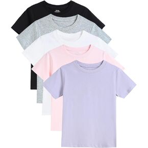 Gihuo 5 Pack Girls Cotton Shirts Short Sleeve Tee Summer Tops Soft Kids Tshirts