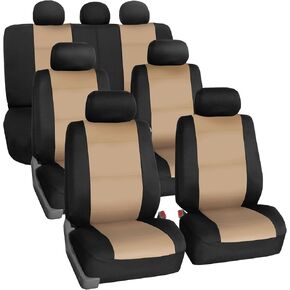 FH Group Car Seat Covers Three-Row 7 Seater Neoprene Waterproof Car Full Set Seat Covers, Airbag Ready and Split - Fit Most Car, Truck, SUV, or Van (Gray/Black)