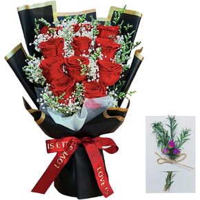 Preserved Pink Flowers Bouquet with Card, Anniversary Forever Real Rose Bouquet for Women - Be My Valentine Floral Arrangements,Roses Gift for Her,Valentine's Day,Mother's Day,Birthday (Pink)