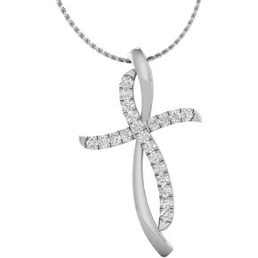 1/4 Carat Diamond Cross Pendant Necklace for Women in 14k White or Yellow Gold (F-G, SI2-I1, cttw) with 18 Inch Silver Chain and Lobster Claw