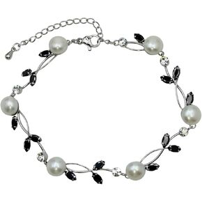 Faship Gorgeous CZ Crystal Genuine Freshwater Pearls Floral Necklace Earrings Set
