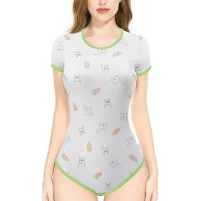 CutiePlusU Cotton Button Crotch Adult Onesie Romper Bodysuit Pajamas Cartoon Print