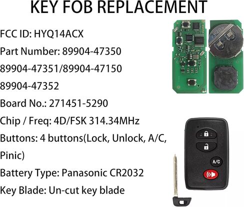 Smart Key for Toyota Prius, Alliskeys Proximity Smart Key Fob Replacement Compatible with Toyota Prius 2010-2015 HYQ14ACX 271451-5290 89904-47350 in Saudi Arabia