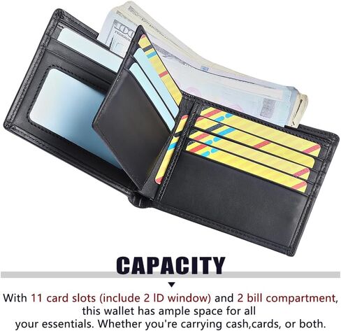 Anti-Theft Mens Wallet with Chain Genuine Leather ID Window Purse with RFID Blocking Slim Bifold Pocket Card Holder in Saudi Arabia