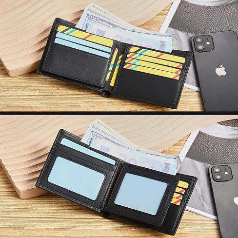 Anti-Theft Mens Wallet with Chain Genuine Leather ID Window Purse with RFID Blocking Slim Bifold Pocket Card Holder in Saudi Arabia
