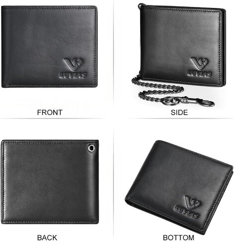 Anti-Theft Mens Wallet with Chain Genuine Leather ID Window Purse with RFID Blocking Slim Bifold Pocket Card Holder in Saudi Arabia