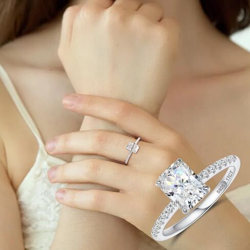 2ct Radiant Cut Moissanite Rings for Women - D Color VVS1 Clarity Lab Created Moissanite Wedding Rings for Women 14K White Gold Plated Moissanite Engagement Ring Valentines Day Gifts for Her in Saudi Arabia