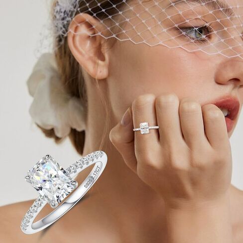 2ct Radiant Cut Moissanite Rings for Women - D Color VVS1 Clarity Lab Created Moissanite Wedding Rings for Women 14K White Gold Plated Moissanite Engagement Ring Valentines Day Gifts for Her in Saudi Arabia