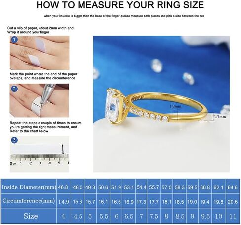 2ct Radiant Cut Moissanite Rings for Women - D Color VVS1 Clarity Lab Created Moissanite Wedding Rings for Women 14K White Gold Plated Moissanite Engagement Ring Valentines Day Gifts for Her in Saudi Arabia