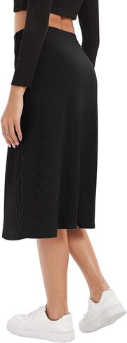 Urban CoCo Women's Elastic High Waist A-Line Flared Solid Ribbed Knit Midi Skirt in Saudi Arabia