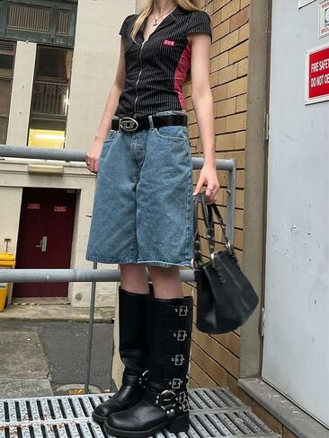 Raruxxin Women Y2K Bermuda Denim Shorts Low Rise Wide Leg Knee Bength Carpenter Long Jean Shorts Summer Cow Girl Jorts Baggy in Kuwait