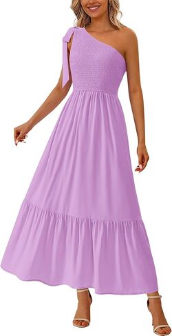 PRETTYGARDEN Womens One Shoulder Summer Maxi Dress Smocked Flowy Boho Beach Long Sundress Sleeveless Wedding Guest Dresses in Kuwait