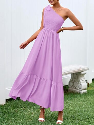 PRETTYGARDEN Womens One Shoulder Summer Maxi Dress Smocked Flowy Boho Beach Long Sundress Sleeveless Wedding Guest Dresses in Kuwait