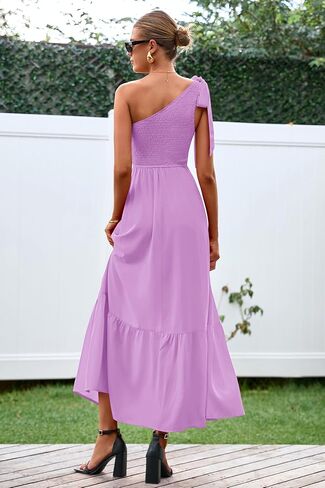 PRETTYGARDEN Womens One Shoulder Summer Maxi Dress Smocked Flowy Boho Beach Long Sundress Sleeveless Wedding Guest Dresses in Kuwait