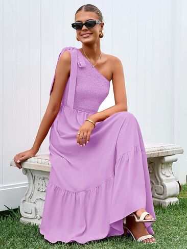 PRETTYGARDEN Womens One Shoulder Summer Maxi Dress Smocked Flowy Boho Beach Long Sundress Sleeveless Wedding Guest Dresses in Kuwait