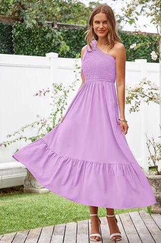 PRETTYGARDEN Womens One Shoulder Summer Maxi Dress Smocked Flowy Boho Beach Long Sundress Sleeveless Wedding Guest Dresses in Kuwait