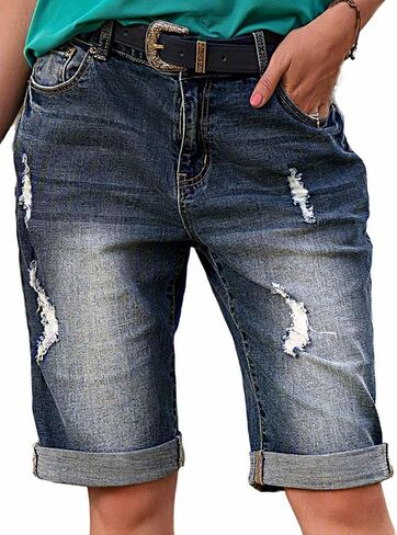 Flamingals Women's Prowded Hend Shorts Denim Bermuda بدون حزام منتصف الخصر in Kuwait