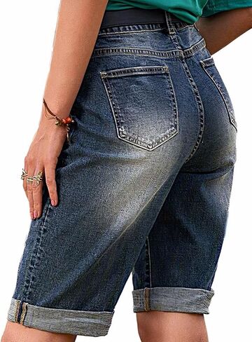 Flamingals Women's Prowded Hend Shorts Denim Bermuda بدون حزام منتصف الخصر in Kuwait