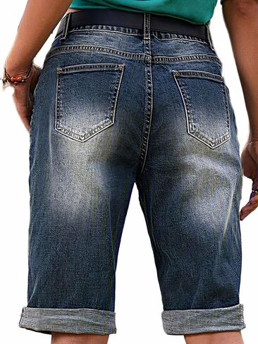 Flamingals Women's Prowded Hend Shorts Denim Bermuda بدون حزام منتصف الخصر in Kuwait