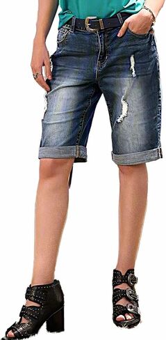 Flamingals Women's Prowded Hend Shorts Denim Bermuda بدون حزام منتصف الخصر in Kuwait