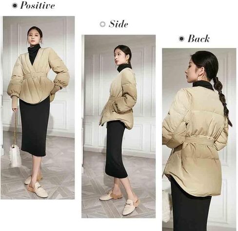 Women's Winter Long Sleeve Waist Cinched Jacket V-Neck Baggy Short Coats with Pockets in Saudi Arabia