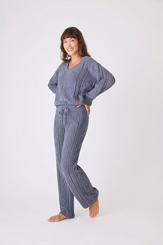 P.J. Salvage Women's Cable Crew Lounge Long Sleeve Sweater Top in Saudi Arabia