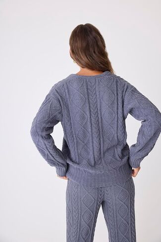 P.J. Salvage Women's Cable Crew Lounge Long Sleeve Sweater Top in Saudi Arabia