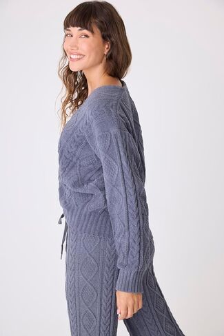 P.J. Salvage Women's Cable Crew Lounge Long Sleeve Sweater Top in Saudi Arabia