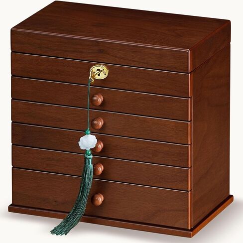 Vintage Wooden Jewelry Box with Dual Key Lock, Carved Top, Necklace Hooks – Antique Jewelry Organizer for Dresser Tabletop, Jewelry Storage Boxes for Women in Saudi Arabia