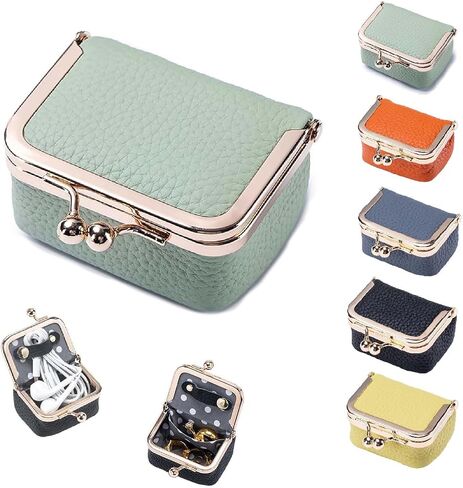 Genuine Leather Mini Jewelry Box, Mini Jewelry Travel Case for Women, Portable Vintage Travel Small Jewelry Organizer for Earrings, Rings, Bracelets, Necklaces (Blue) in Saudi Arabia