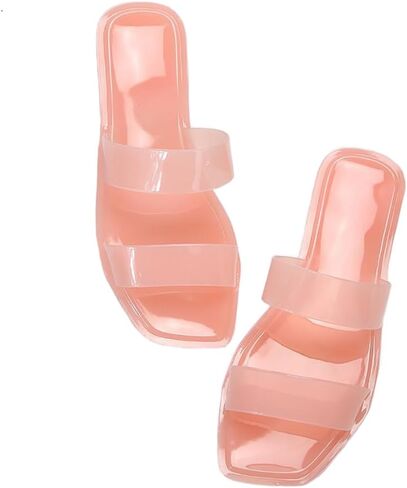 xsby Women's Clear Sandals Transparent Flat Sandals Dressy Summer Open Toe Beach Sandals in Kuwait