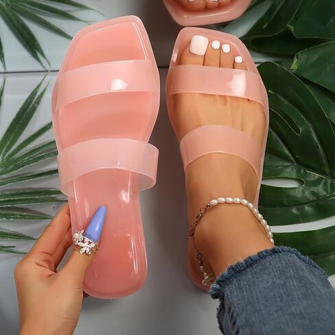 xsby Women's Clear Sandals Transparent Flat Sandals Dressy Summer Open Toe Beach Sandals in Kuwait