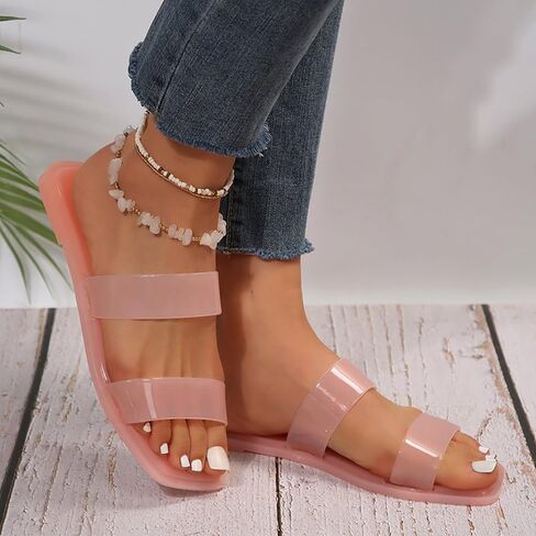 xsby Women's Clear Sandals Transparent Flat Sandals Dressy Summer Open Toe Beach Sandals in Kuwait