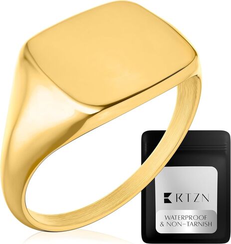 RTZN® Signet Rings for Men — Premium Mens Stainless Steel Rings — 100% Waterproof & Non Tarnish Plain Statement Mens Signet Ring Gold/Silver Pinky Ring for Men (SIZE: 6-12) in Kuwait
