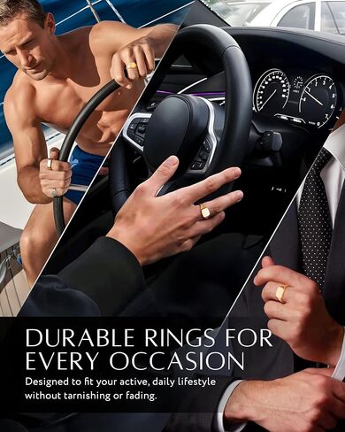 RTZN® Signet Rings for Men — Premium Mens Stainless Steel Rings — 100% Waterproof & Non Tarnish Plain Statement Mens Signet Ring Gold/Silver Pinky Ring for Men (SIZE: 6-12) in Kuwait