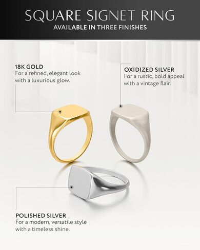 RTZN® Signet Rings for Men — Premium Mens Stainless Steel Rings — 100% Waterproof & Non Tarnish Plain Statement Mens Signet Ring Gold/Silver Pinky Ring for Men (SIZE: 6-12) in Kuwait