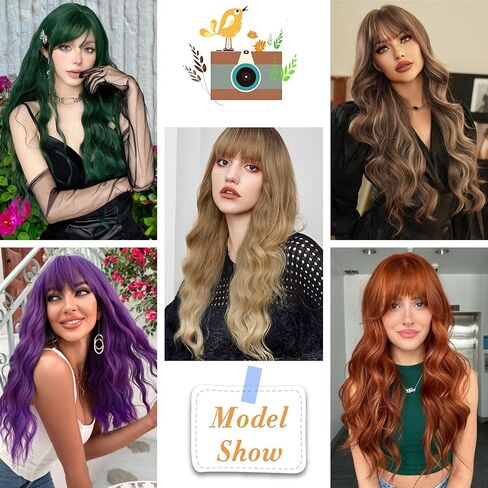 ENTRANCED STYLES Blonde Wig with Bangs Platinum Blonde Wigs for Women Synthetic Fiber Wig Womens Wavy Wigs Long Curly Wig for Daily Cosplay Party (26 inch Blonde) in Saudi Arabia