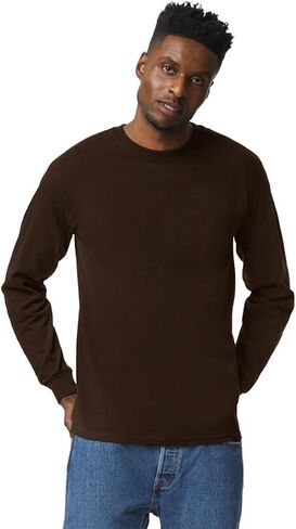 Cotton Long Sleeve Tee Shirt, Color: Dark Chocolate, Size: Medium in Saudi Arabia