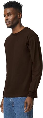 Cotton Long Sleeve Tee Shirt, Color: Dark Chocolate, Size: Medium in Saudi Arabia