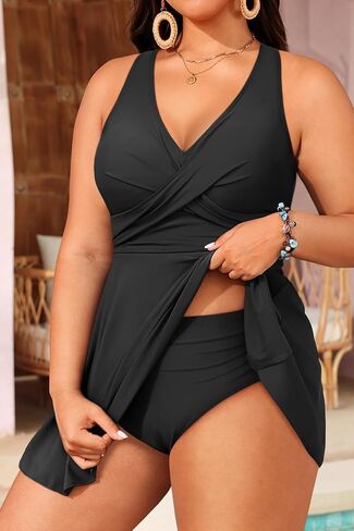 Plus Size Tankini Swimsuit - Two Piece Swimsuit Dress Tummy Control Swimwear 2025 Cross Back Bathing Suit in Saudi Arabia