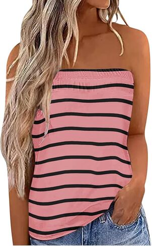 IWOLLENCE Women's Floral Tube Tops Casual Summer Backless Strapless Top Sleeveless Bandeau Tanks Shirt in Saudi Arabia