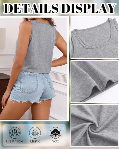 Huukeay 3 Pack Tops Cotton Crops Tops Scoop Drick Neck Strafl Fit Fit Tank Tops Croped Screat Sanks Summer Stirts Basic in Kuwait