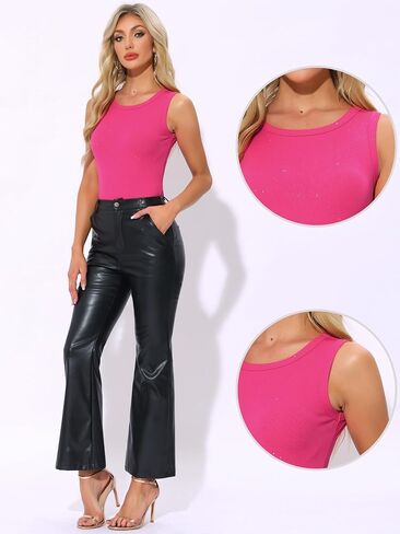Allegra K Sleeveless Bodysuits for Women's Sparkly Crew Neck Slimming Thong Tank Top in Saudi Arabia
