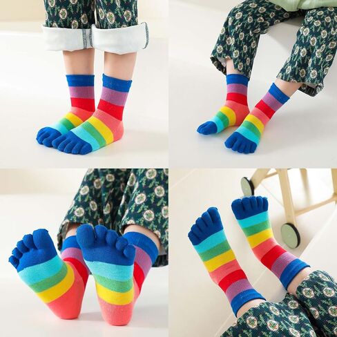 2 Pairs Cotton Five Finger Toe Socks Athletic Running Casual Colorful Rainbow Seperated Socks for Kids Girls Boys 2-10 Years in Kuwait