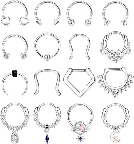 Besteel 16 PCS حلقات الحاجز Hypoallergenic 16G 316L الفولاذ المقاوم للصدأ الفولاذ المقاوم للصدأ خواتم الأنف الطوق Tragus Cartilage Helix Daith Jewelry for Men Women 10mm in Kuwait