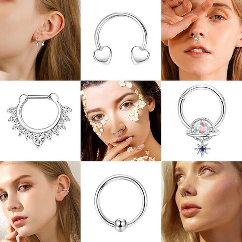 Besteel 16 PCS حلقات الحاجز Hypoallergenic 16G 316L الفولاذ المقاوم للصدأ الفولاذ المقاوم للصدأ خواتم الأنف الطوق Tragus Cartilage Helix Daith Jewelry for Men Women 10mm in Kuwait